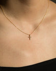 Three Stone Diamond Cross Necklace | 14K