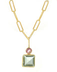 Pink and Seafoam Quartz Bezel Necklace