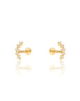 CZ Long Curved Line Flat Back Earring | Single