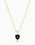 Isabel Paperclip Chain Heart Necklace | Onyx