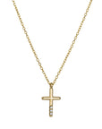 Three Stone Diamond Cross Necklace | 14K