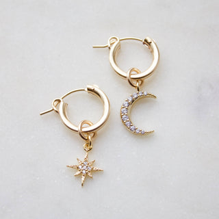 Celestial Star and Moon Hoops Earrings Katie Waltman Jewelry   