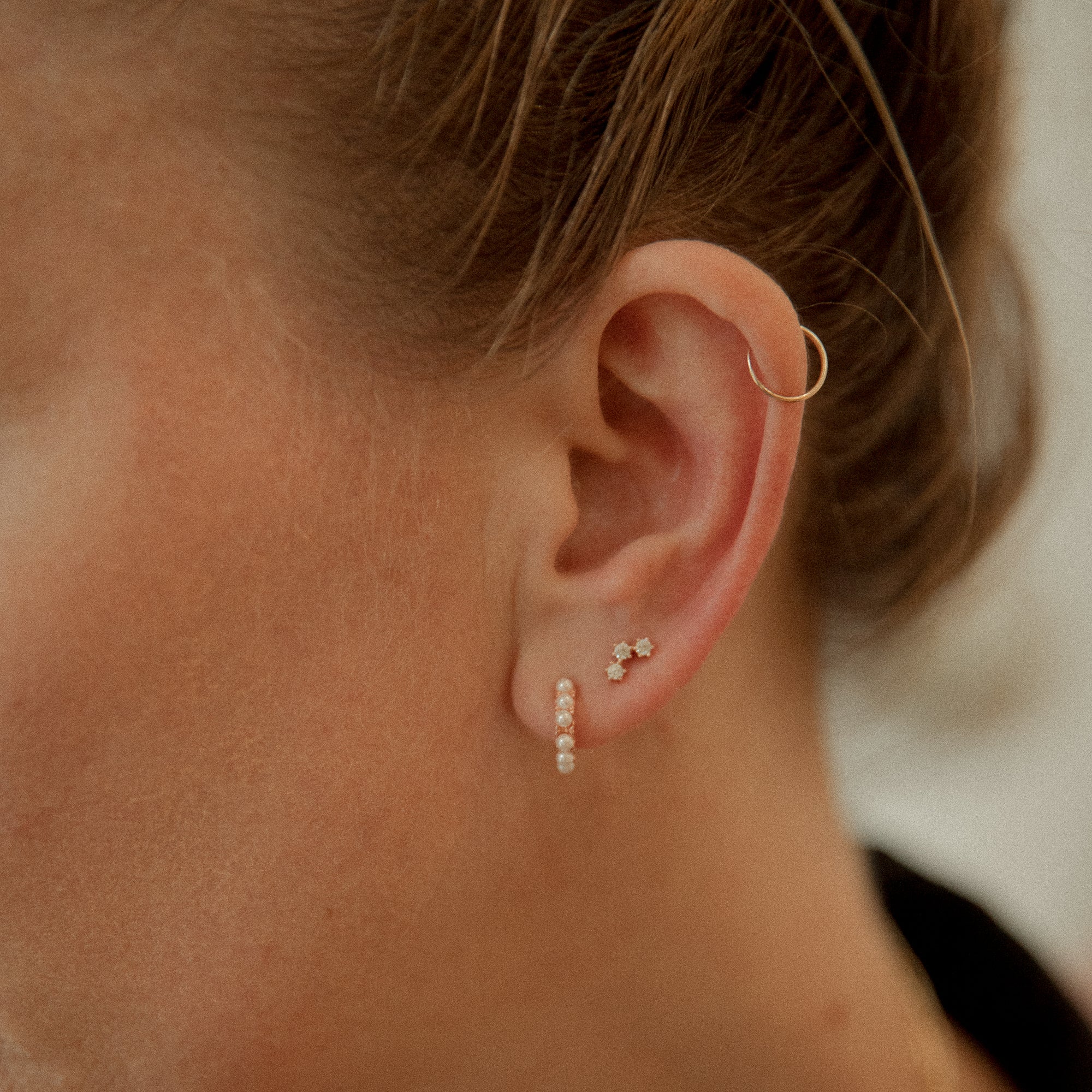 Three Stone Prong Studs Earrings P&K