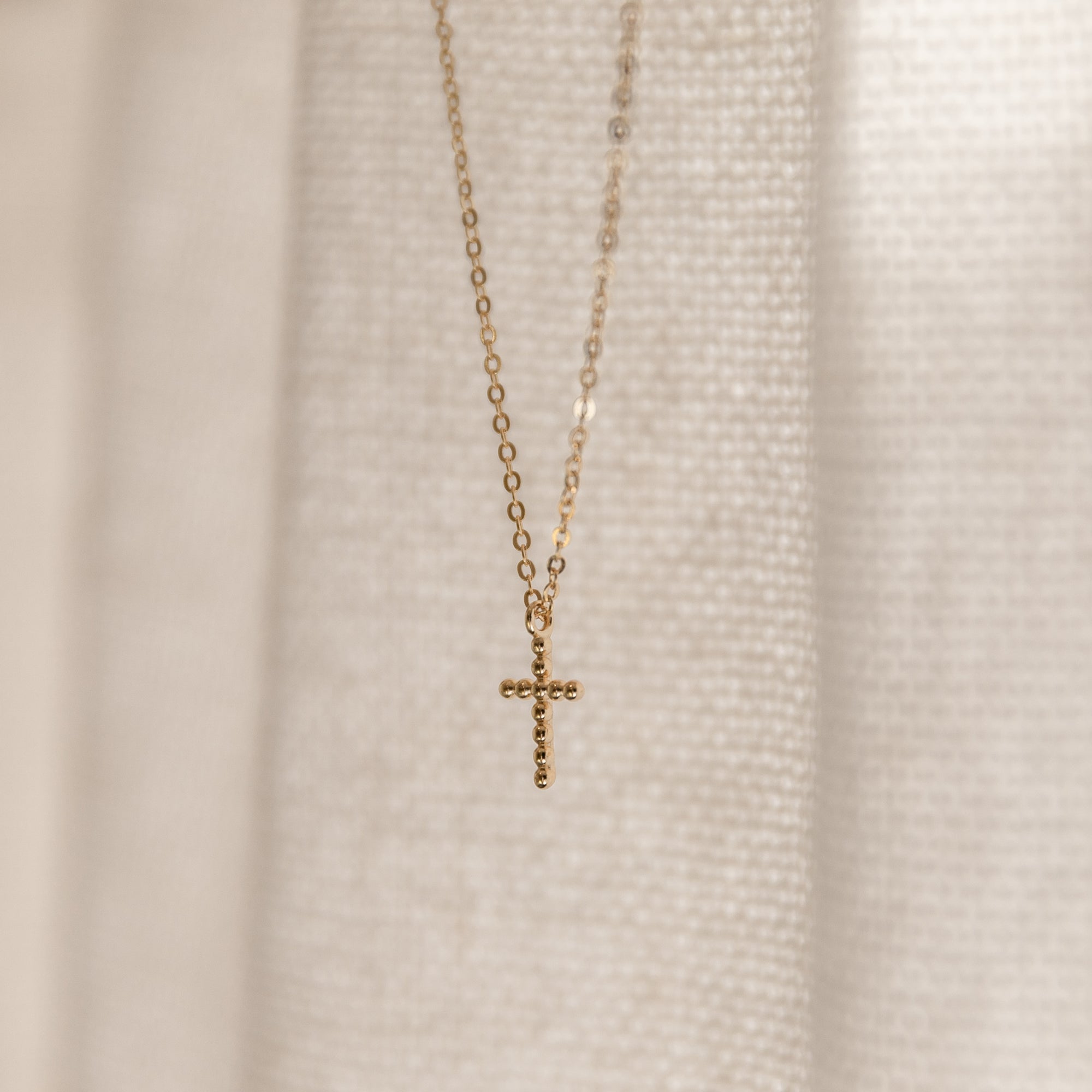 Beaded Cross Necklace Necklaces P&K Yellow Gold