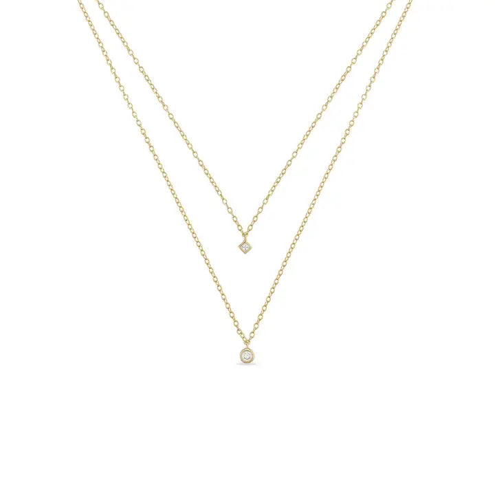 Double Strand Bezel Layering Necklace