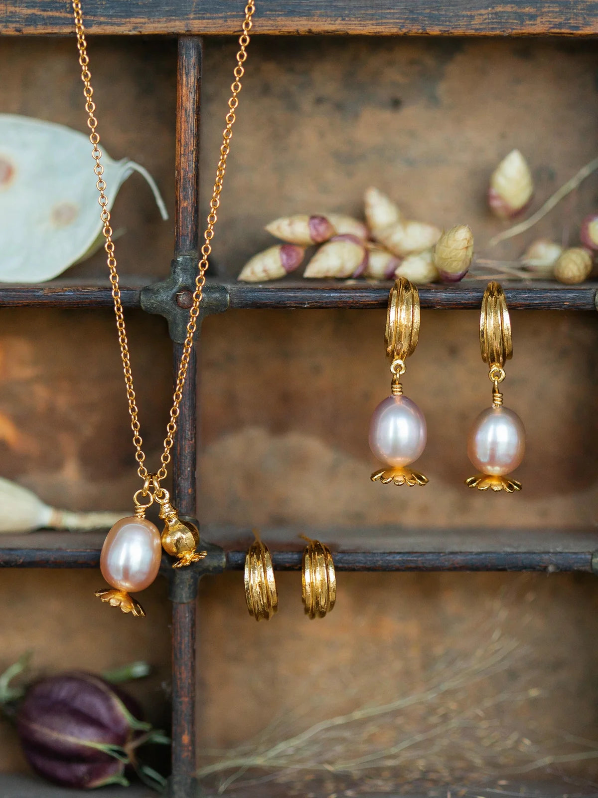 Poppy Seed Charm Necklace with Pink Pearl