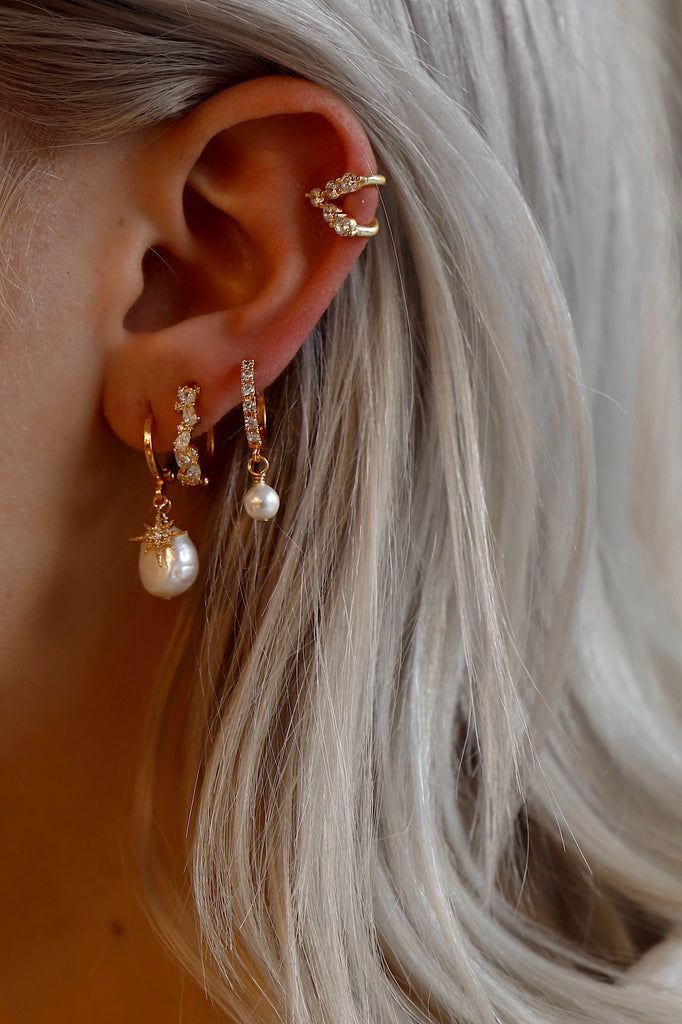 Keshi Nugget Pearl and Star Huggie Earrings Katie Waltman Jewelry   