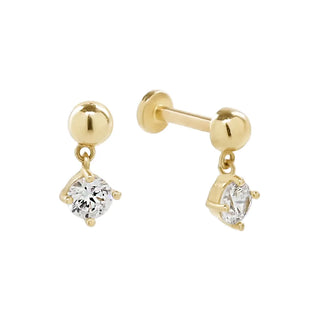 Ball Cz Dangle Flat Back Earring | 14K |Single