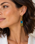 Blue and Peridot Quartz Fringe Earrings