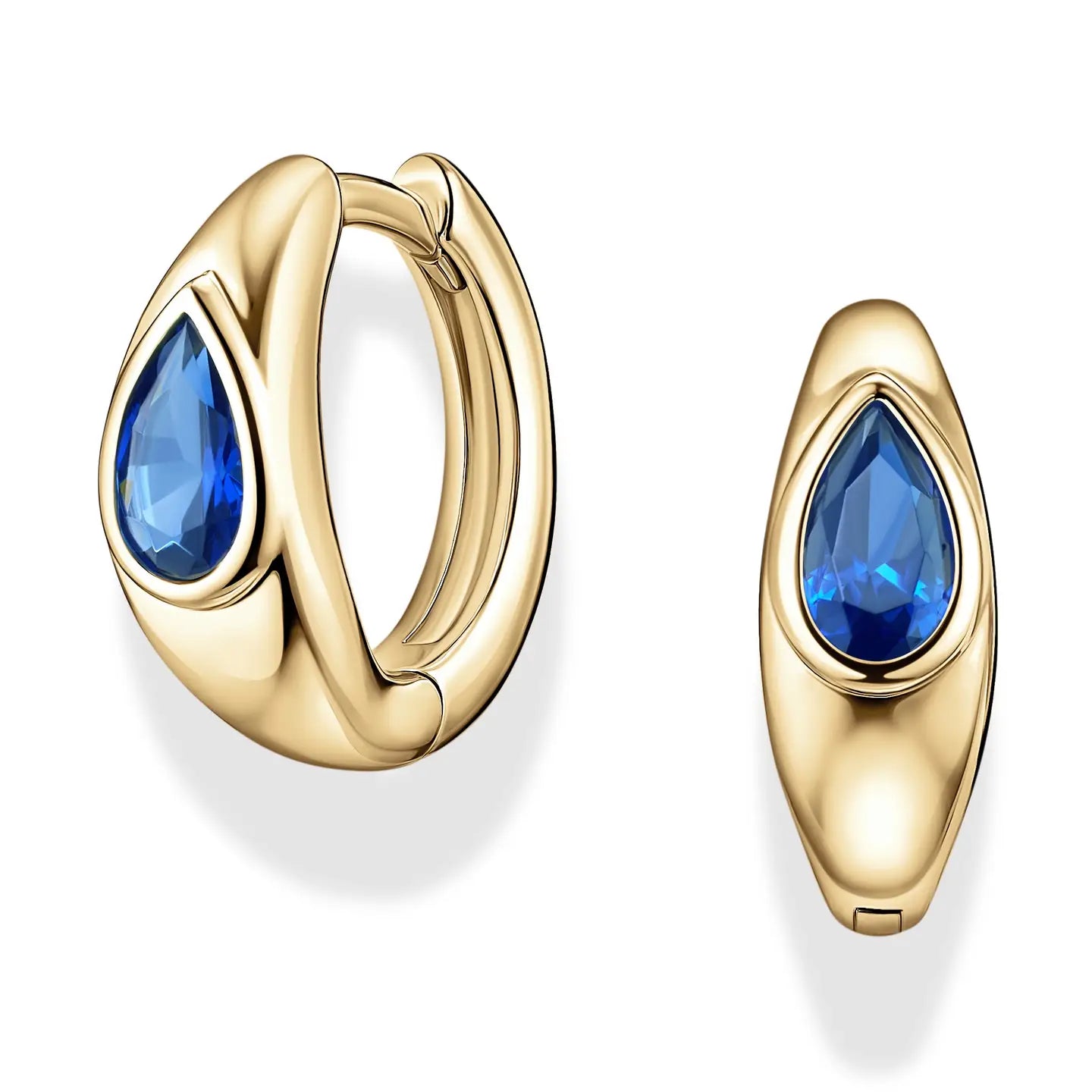 Tally Pear Huggie Hoops | Blue Spinel