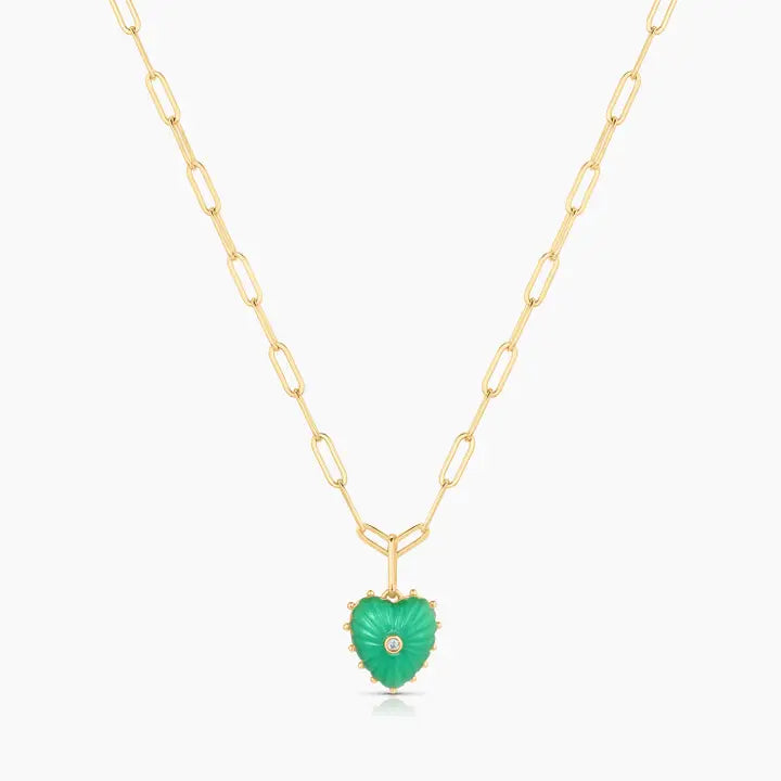 Isabel Paperclip Chain Heart Necklace | Chrysoprase