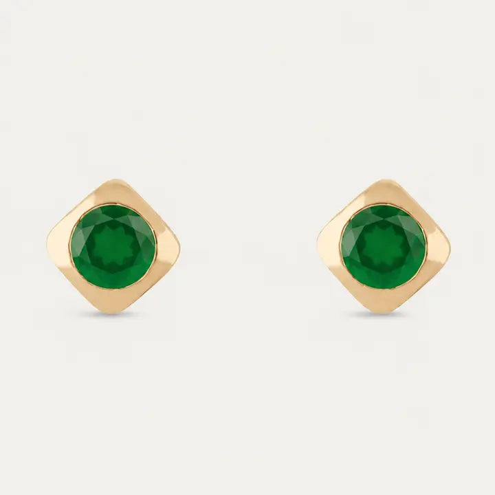 Deco Green Onyx Stud Earrings | Small