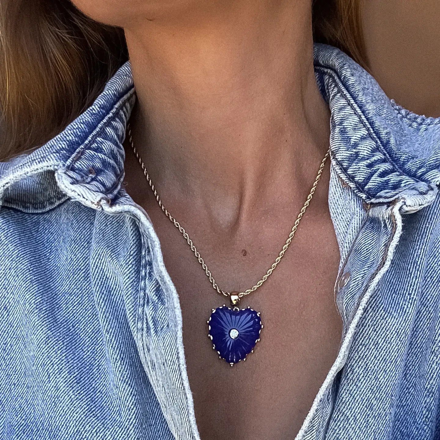 Malene Rope Chain Heart Necklace | Lapis