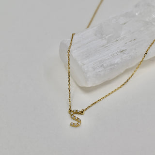 Tiny Diamond Initial Necklace | 14K