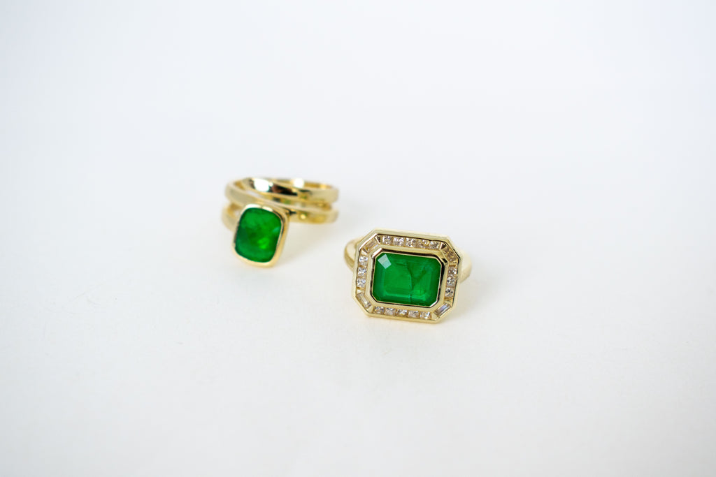 Large Emerald Halo Ring Rings P&K   