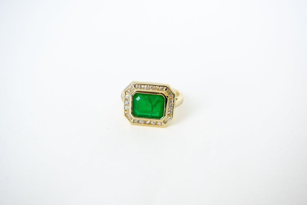 Large Emerald Halo Ring Rings P&K 6  