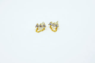 Triple Prong Chain Stud Earrings Earrings P&K Yellow Gold  