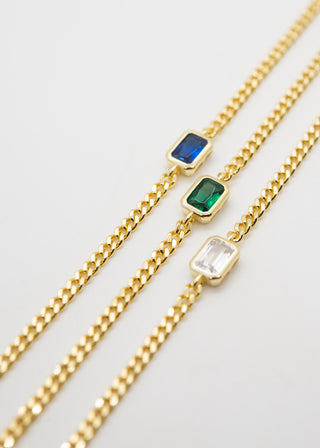 Curb Chain Emerald Charm Bracelet