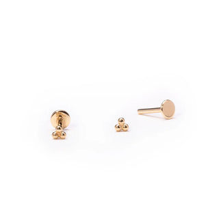 Ani Three Bead Flatback Stud | Single | 14K