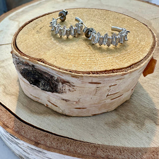 Tapered Baguette CZ Hoops Earrings Katie Waltman Jewelry Silver  