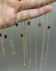 Emerald Cut Sapphire Wisp Necklace | 14K