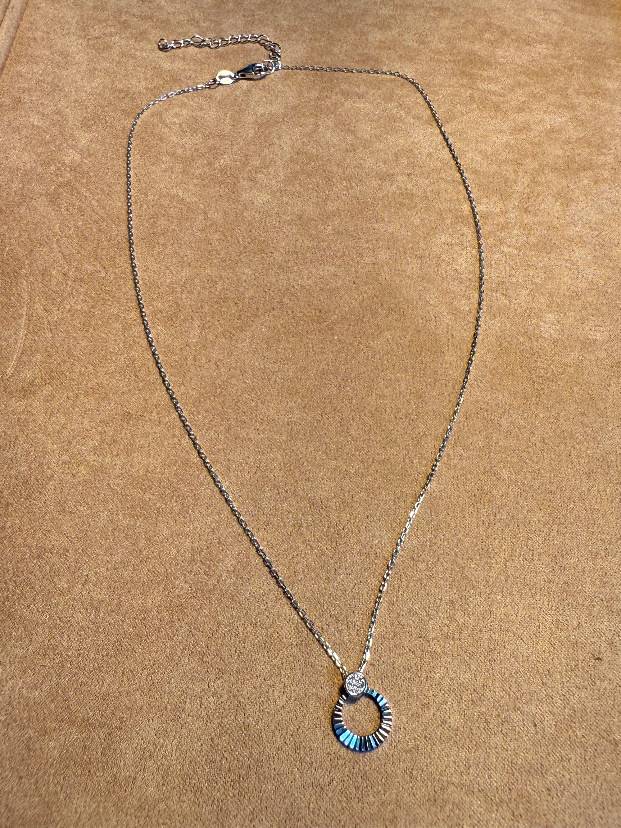 Textured Circle CZ Necklace