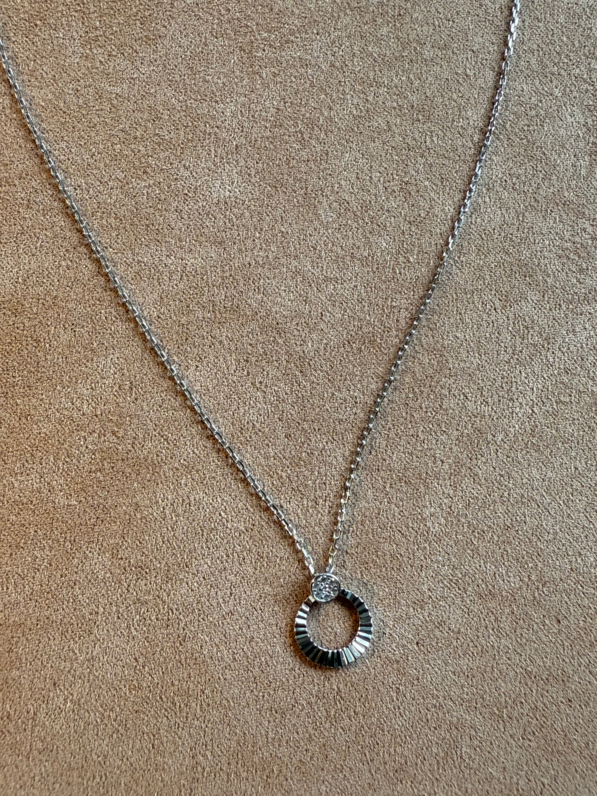 Textured Circle CZ Necklace