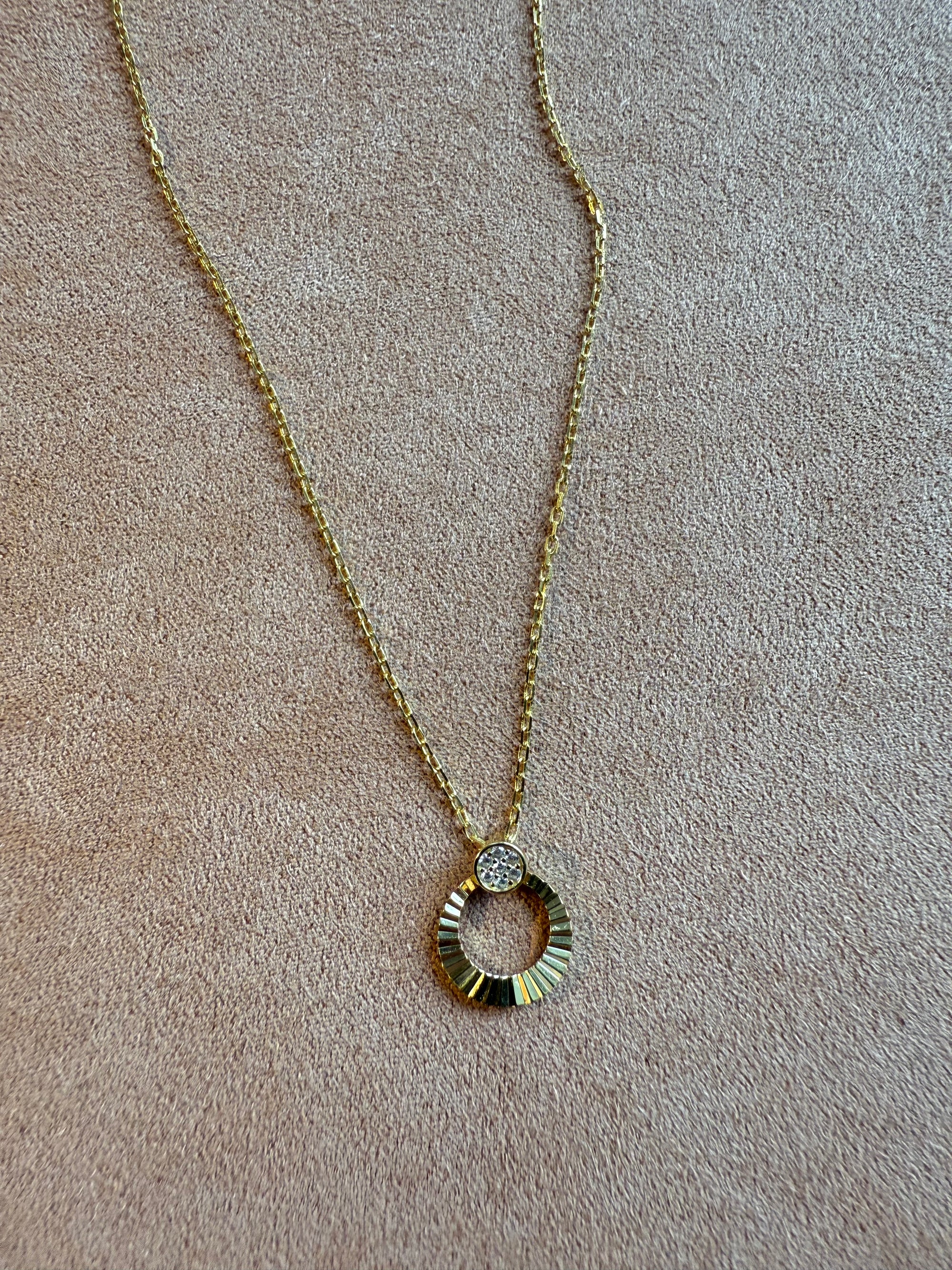 Textured Circle CZ Necklace