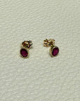 Oval Ruby Milgrain Studs |14K