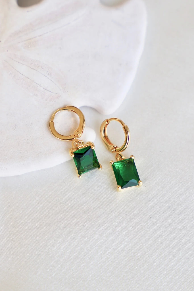 Emerald Large Rectangle Huggie Earrings Katie Waltman Jewelry   