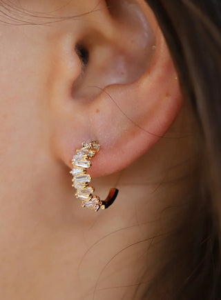 Tapered Baguette CZ Hoops Earrings Katie Waltman Jewelry   