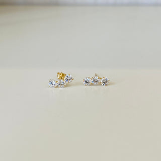 Three Stone Curved Bar Studs | 14K