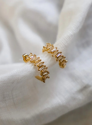 Tapered Baguette CZ Hoops Earrings Katie Waltman Jewelry Gold  
