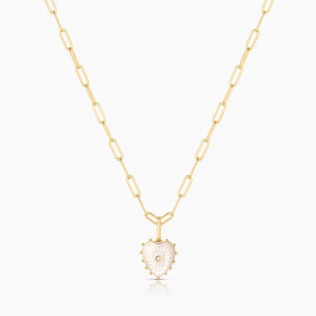 Isabel Paperclip Chain Heart Necklace | Mother of Pearl