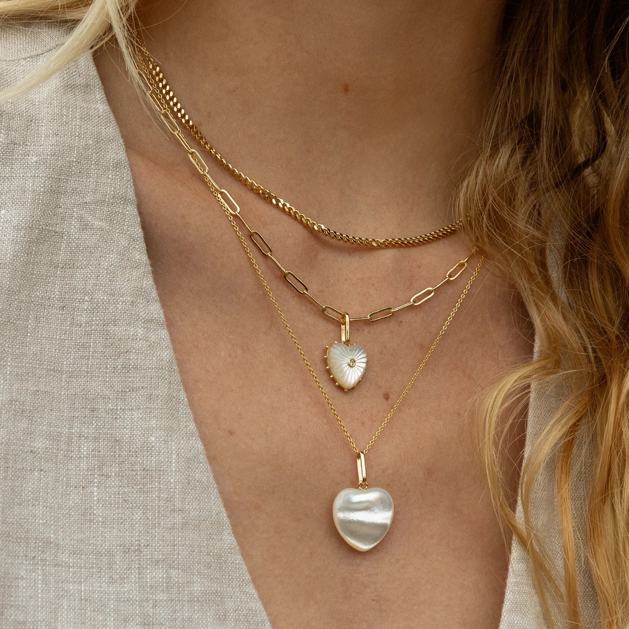 Isabel Paperclip Chain Heart Necklace | Mother of Pearl