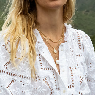 Isabel Mother Of Pearl Heart Necklace | Paperclip Chain