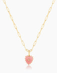 Isabel Paperclip Chain Heart Necklace | Pink Opal