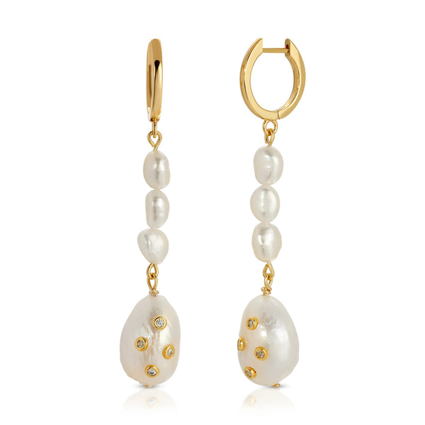 Lucille Pearl Drop Huggies Earrings Leeada Studio   