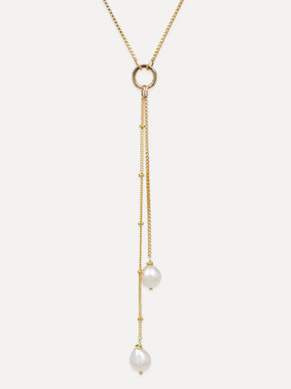 Duet Lariat Necklace | White Pearl