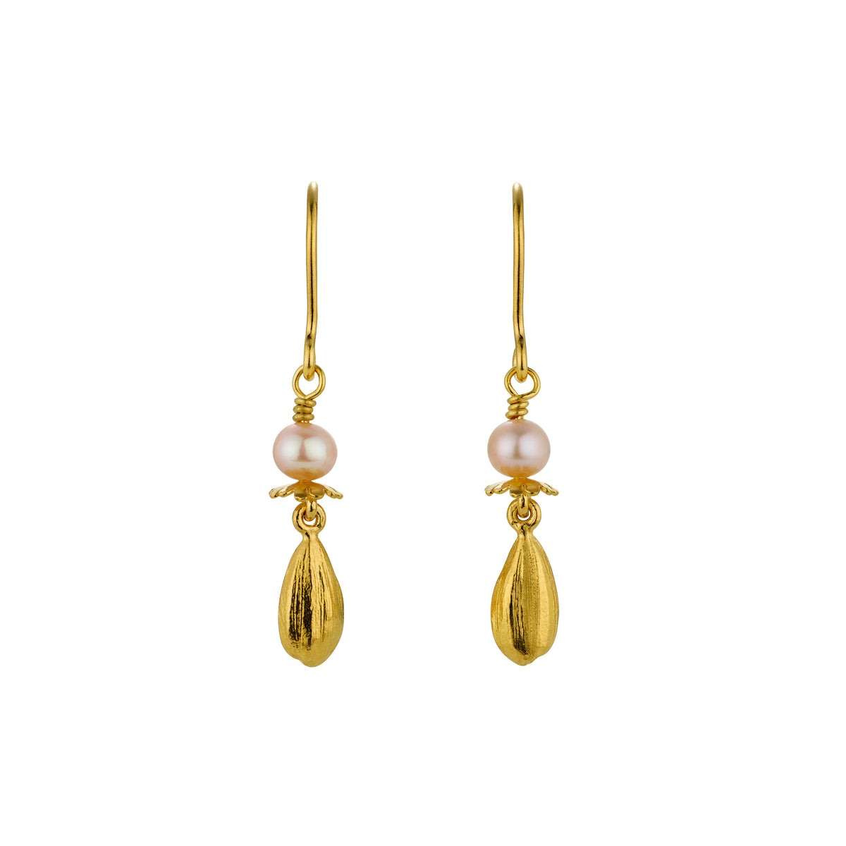 Pink Pearl Hook Earrings with Poppy &amp; Sunflower Seed Drops