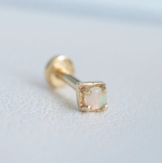 Square Opal Flat Back Stud | Single | 14K