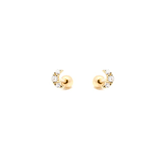 CZ Diamond Moon Earring | Single | Ball Back