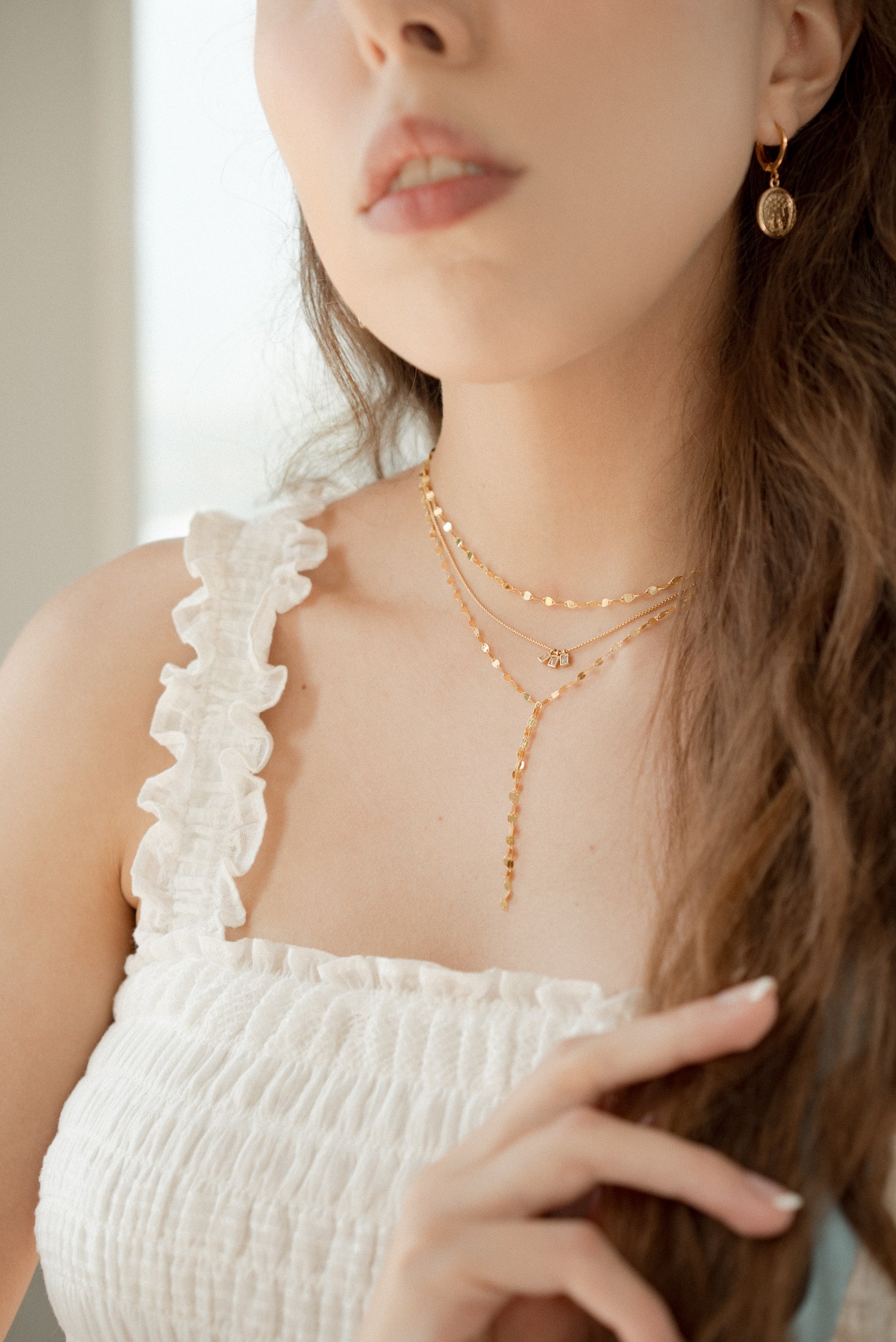 Double Strand Shimmer Coin Lariat Necklaces P&K   