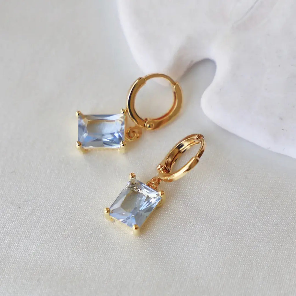 Light Sapphire Large Rectangle Huggie Earrings Katie Waltman Jewelry   