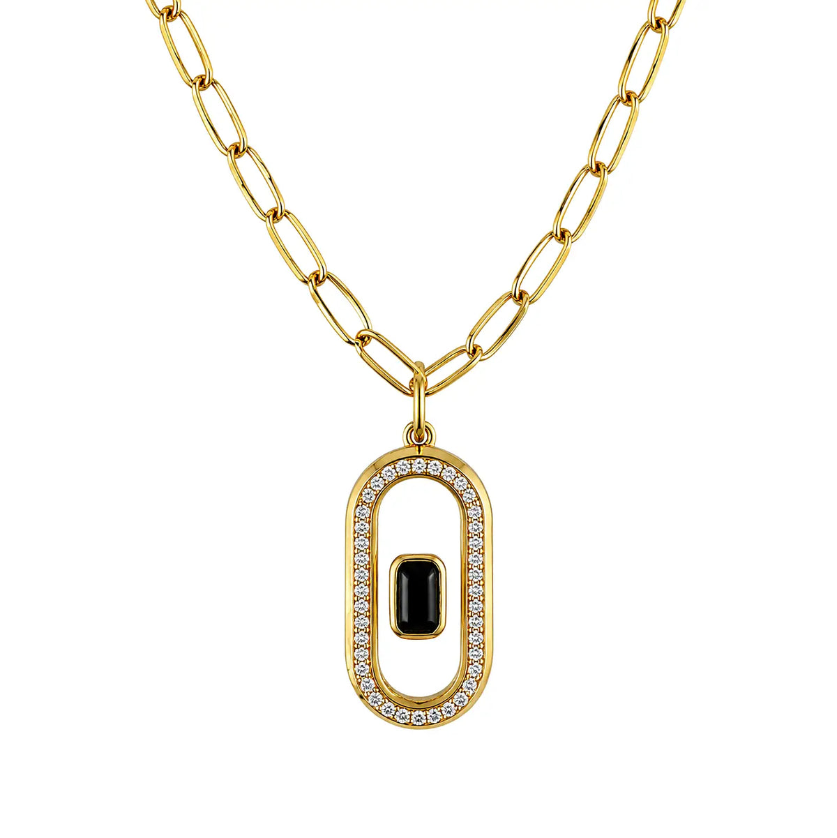Clear Quartz and Black Onyx Pave Crystal Necklace