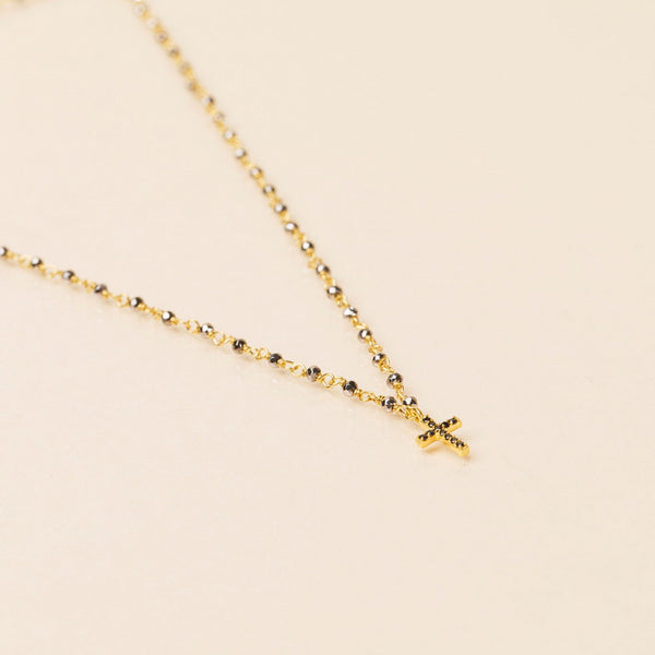 Cross Gemstone Necklace Necklaces Une A Une Pyrite  