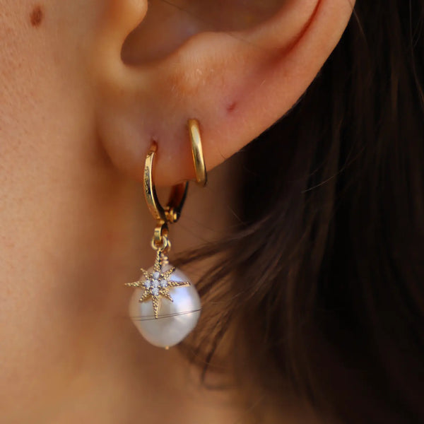 Keshi Nugget Pearl and Star Huggie Earrings Katie Waltman Jewelry   