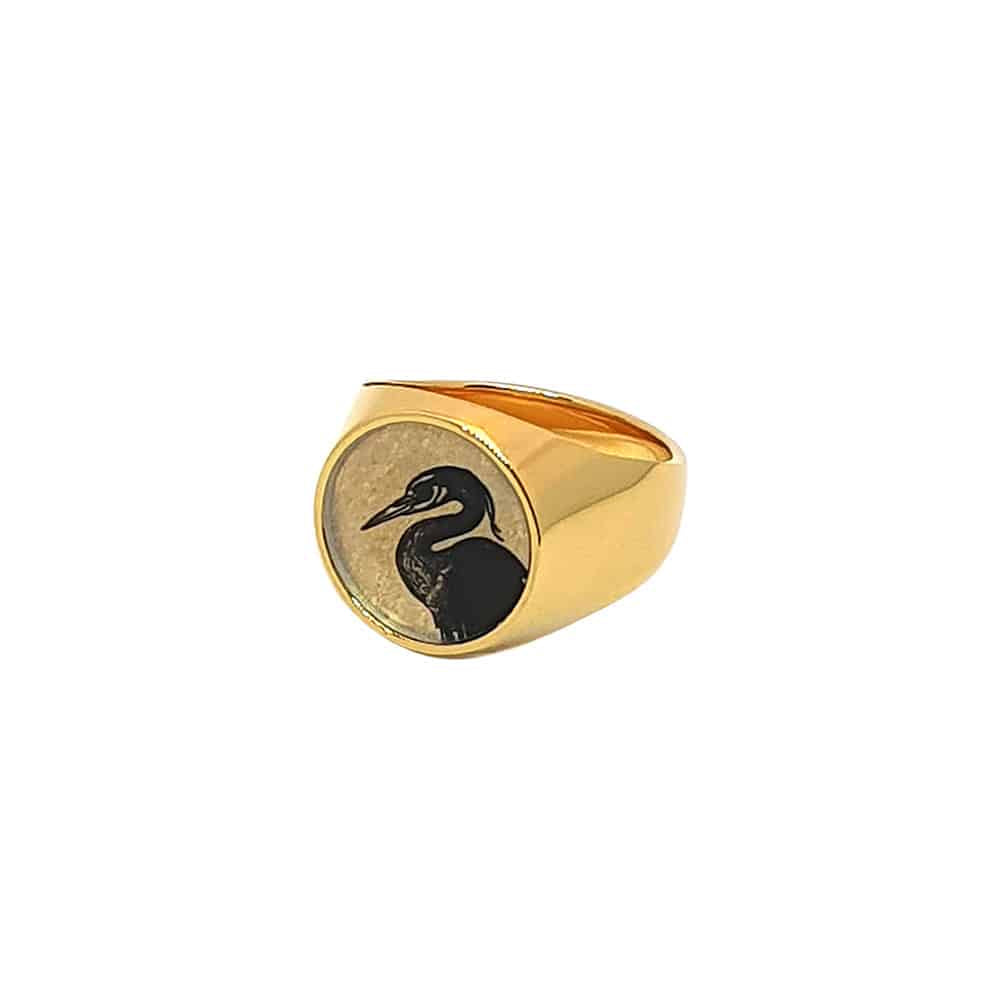 Round Grey Heron Signet Ring | Gold Vermeil Rings Anzu 7  