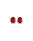 Oval Ruby Milgrain Studs |14K