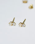 Tiny Double Stone Stud Earrings | Opal Earrings P&K Gold/White  
